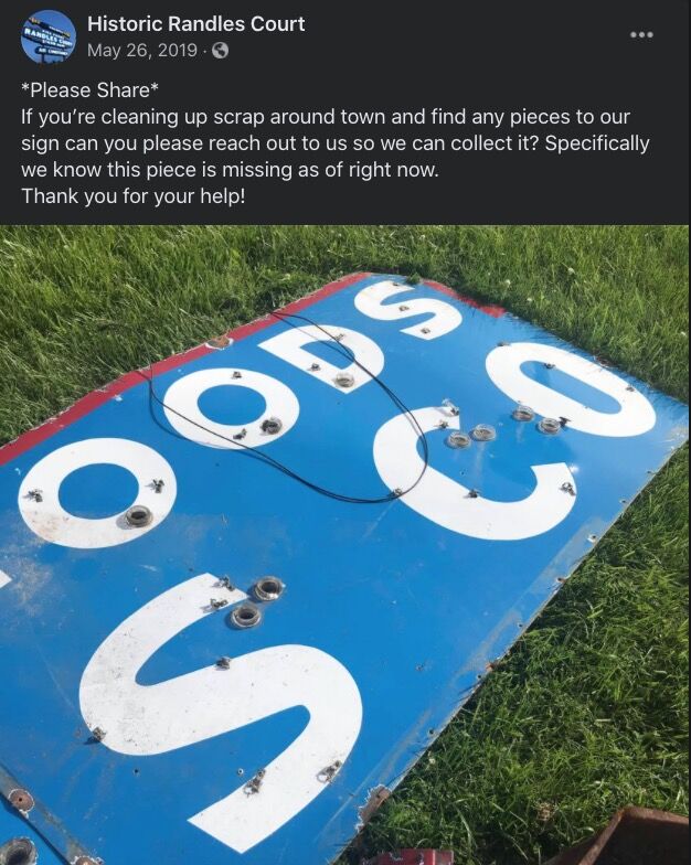 Randle's Court - FB Post About Sign